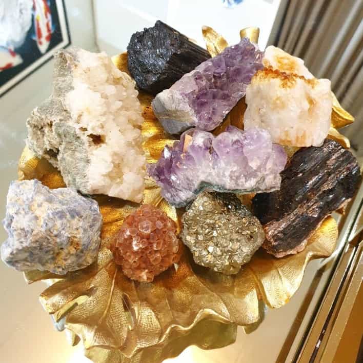 rock collection on night stand