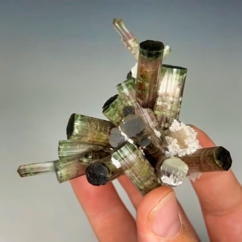 elbaite tourmaline crystal cluster